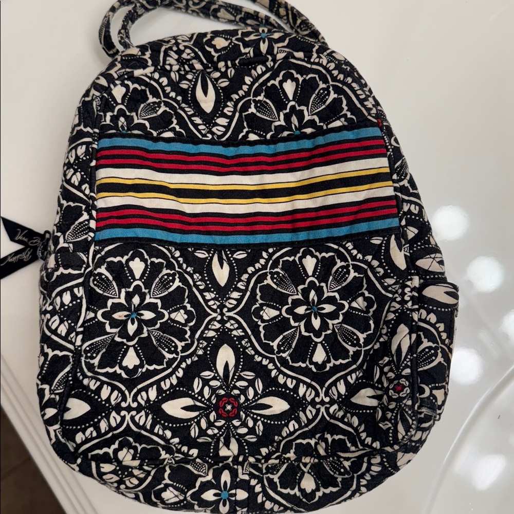 Vera Bradley Black and White Patterned Backpack with Stripes - Picture 2 of 6